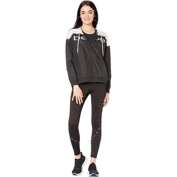 BEBE Woven Black White Logo Hooded Jacket w/ Vented Perforated Panel & Logo Tape - Picture 8 of 16